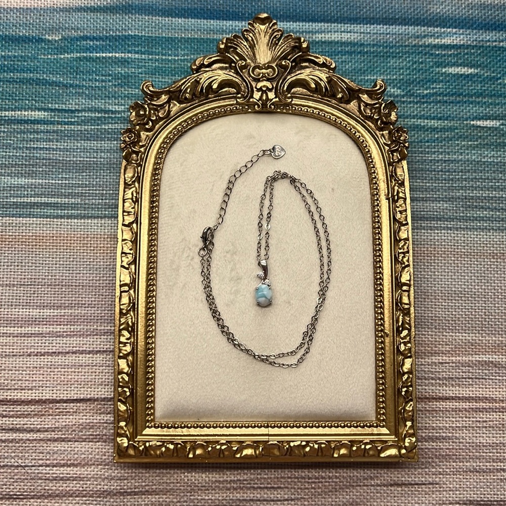 M17 High Grade Larimar S925 Sterling Silver Dainty Necklace Authentic Pretty